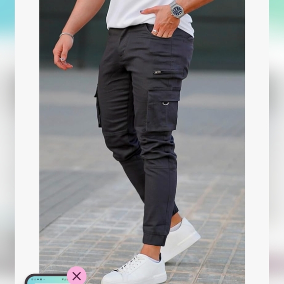 Mens Cargo Jogger Pants Slim fit Stretch Size 34 Dark Gray - Picture 3 of 6